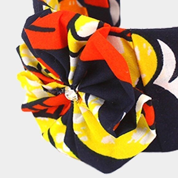 Patterned Orange Fabric Flower Cuff Bracelet - Picture 2 of 5